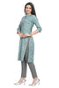 Floral Printed Cotton Straight Cut Kurti with Collar and Embroidered Button Band