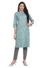 Floral Printed Cotton Straight Cut Kurti with Collar and Embroidered Button Band