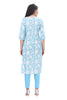 Blue Cotton Kurti with White Floral Print and Pintuck Design