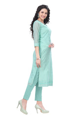 Blue Embroidered work Kurti for women with V-cut round neck