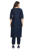 Blue Foil Print Silk Kurta Set with Contrast Dupatta and straight pant