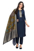 Blue Foil Print Silk Kurta Set with Contrast Dupatta and straight pant