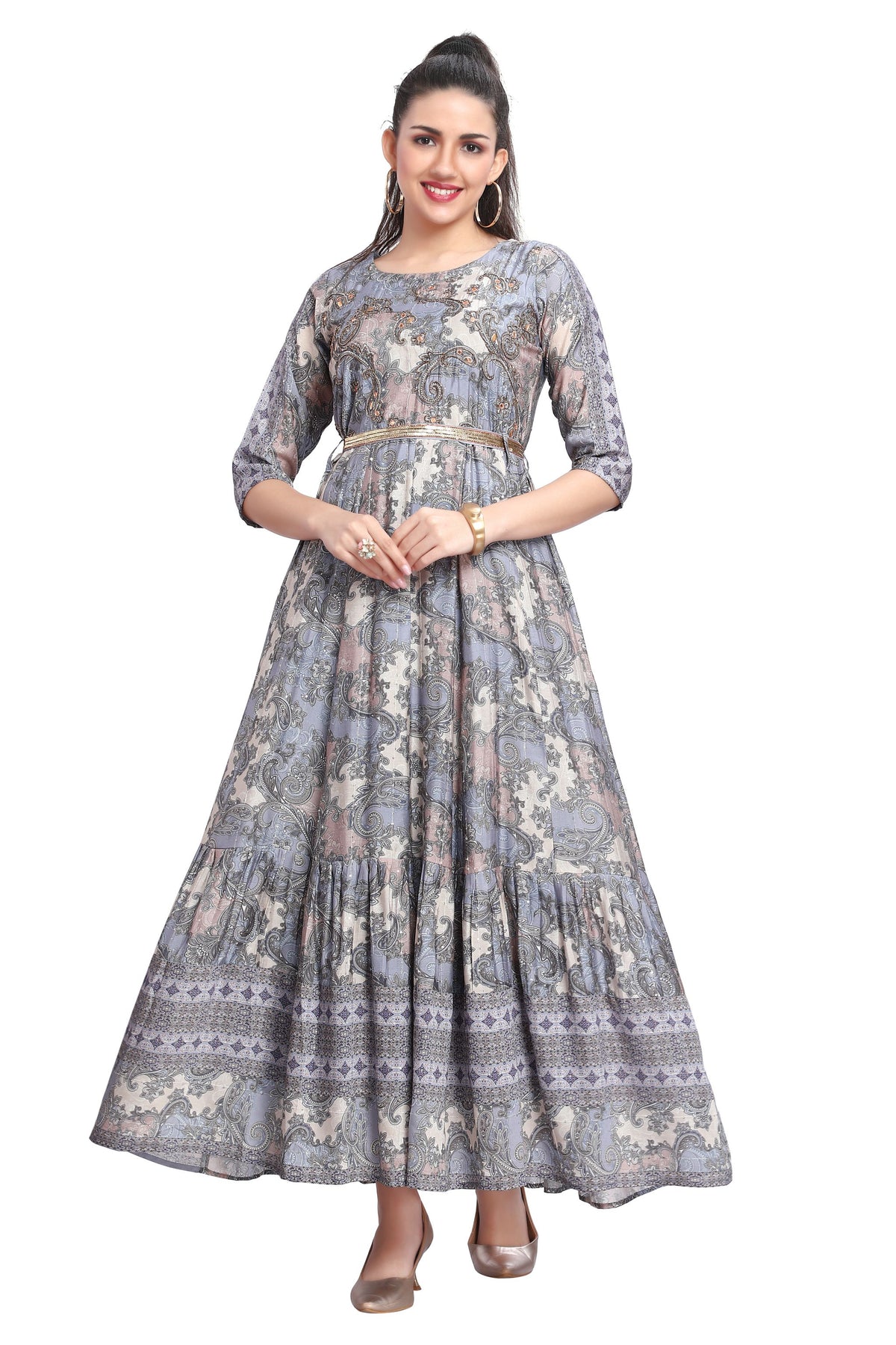 Blue Full-Length Frock Style Kurti for women