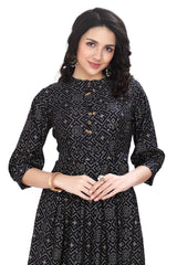 Blue Fusion Print Kurta For Women With Belt