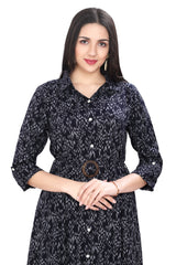 Blue Knee Length Kurti with Slit and Collar