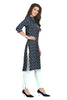 Blue Printed Straight Cut Muslin Knee Length Kurti with Mandarin Collar and buttons