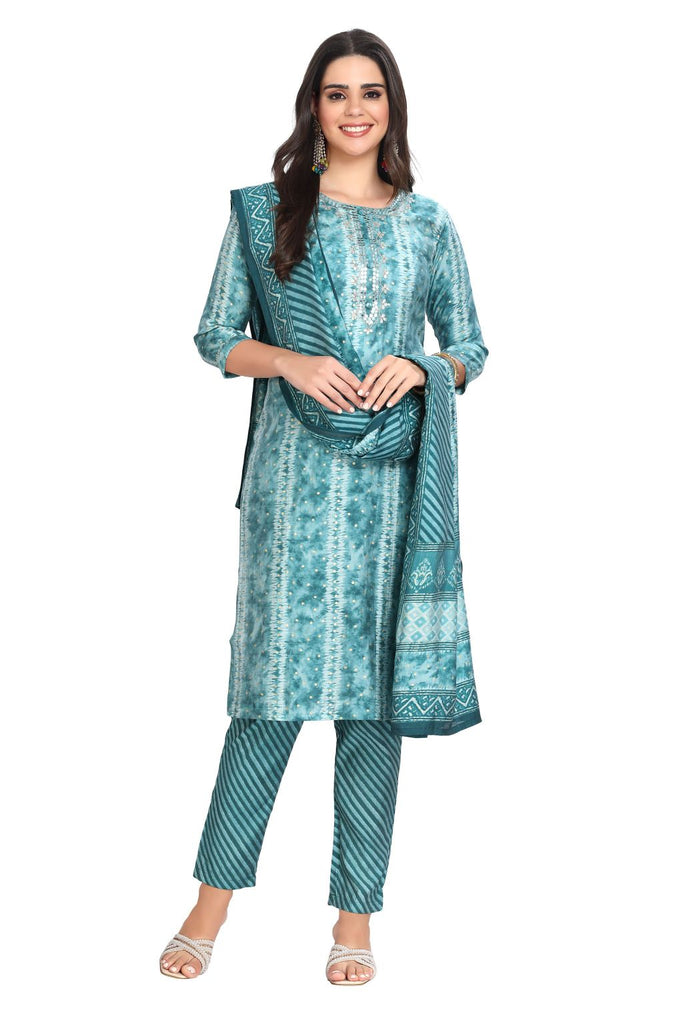 Blue Muslin Shibori Print Kurta Set for Women with Foil Highlights