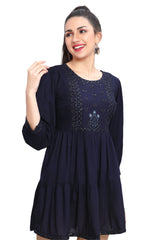 Frock style short Kurti with Embroidered Yoke