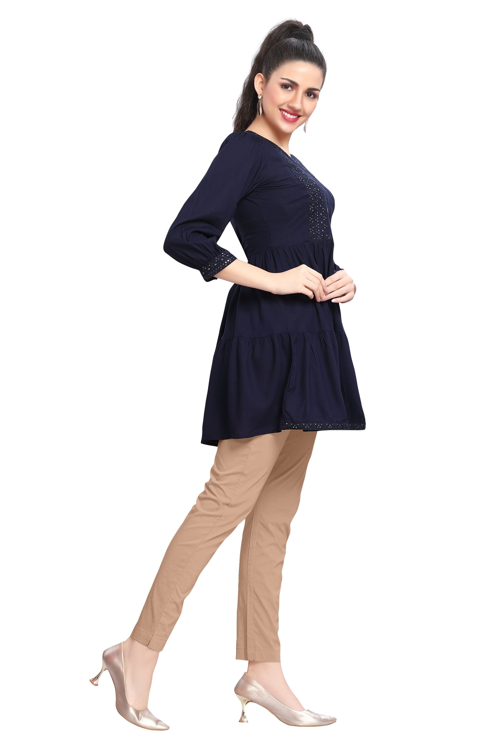 Juelle Navy Blue Short Kurti | KAJREE-9412 | Cilory.com