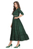 Bottle Green Frock Style Muslin Silk Kurti with Bandhani Print & Zardozi Work