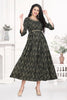 Bottle Green Rayon Frock Style Kurti with Foil Highlights and Designer Sleeves