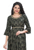 Bottle Green Rayon Frock Style Kurti with Foil Highlights and Designer Sleeves