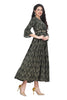 Bottle Green Rayon Frock Style Kurti with Foil Highlights and Designer Sleeves