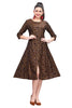 Brown Modal Princess cut A-Line Kurti with Ajrak Print and Foil Highlights