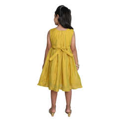 Chanderi Cotton Dress for Girls Frock Lemon Green