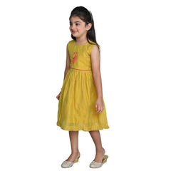 Chanderi Cotton Dress for Girls Frock Lemon Green