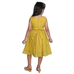 Chanderi Cotton Dress for Girls Frock Mustard Yellow