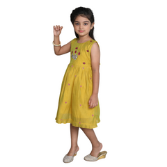 Chanderi Cotton Dress for Girls Frock Mustard Yellow