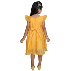 Chanderi Cotton Dress for Girls Frock Style Golden Yellow