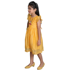 Chanderi Cotton Dress for Girls Frock Style Golden Yellow