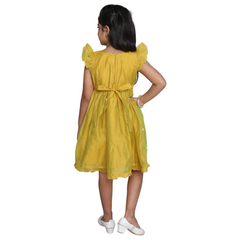 Chanderi Cotton Dress for Girls Frock Style Mustard Yellow