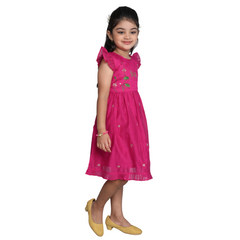 Chanderi Cotton Dress for Girls Frock Style Pink