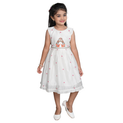 Chanderi Cotton Dress for Girls Frock Style White