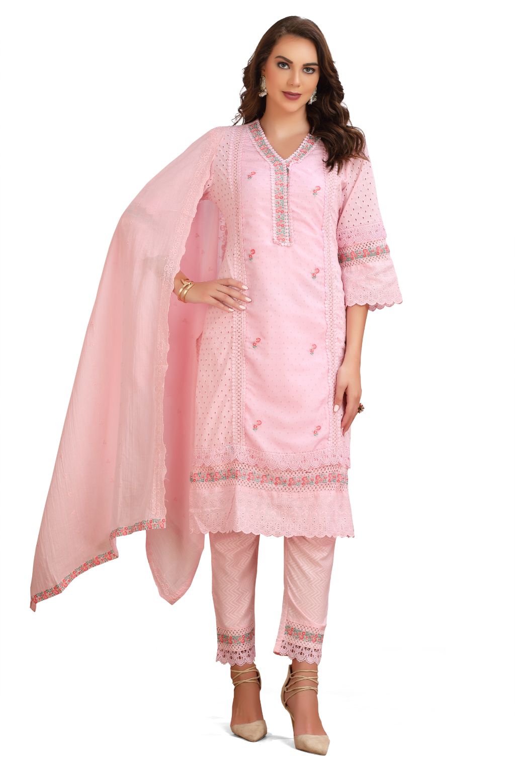 Cotton Chikankari Pakistani Kurta Set with Pant and Designer Dupatta