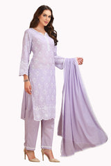 Cotton Chikankari Straight Cut Kurta Set with Pant and Dupatta