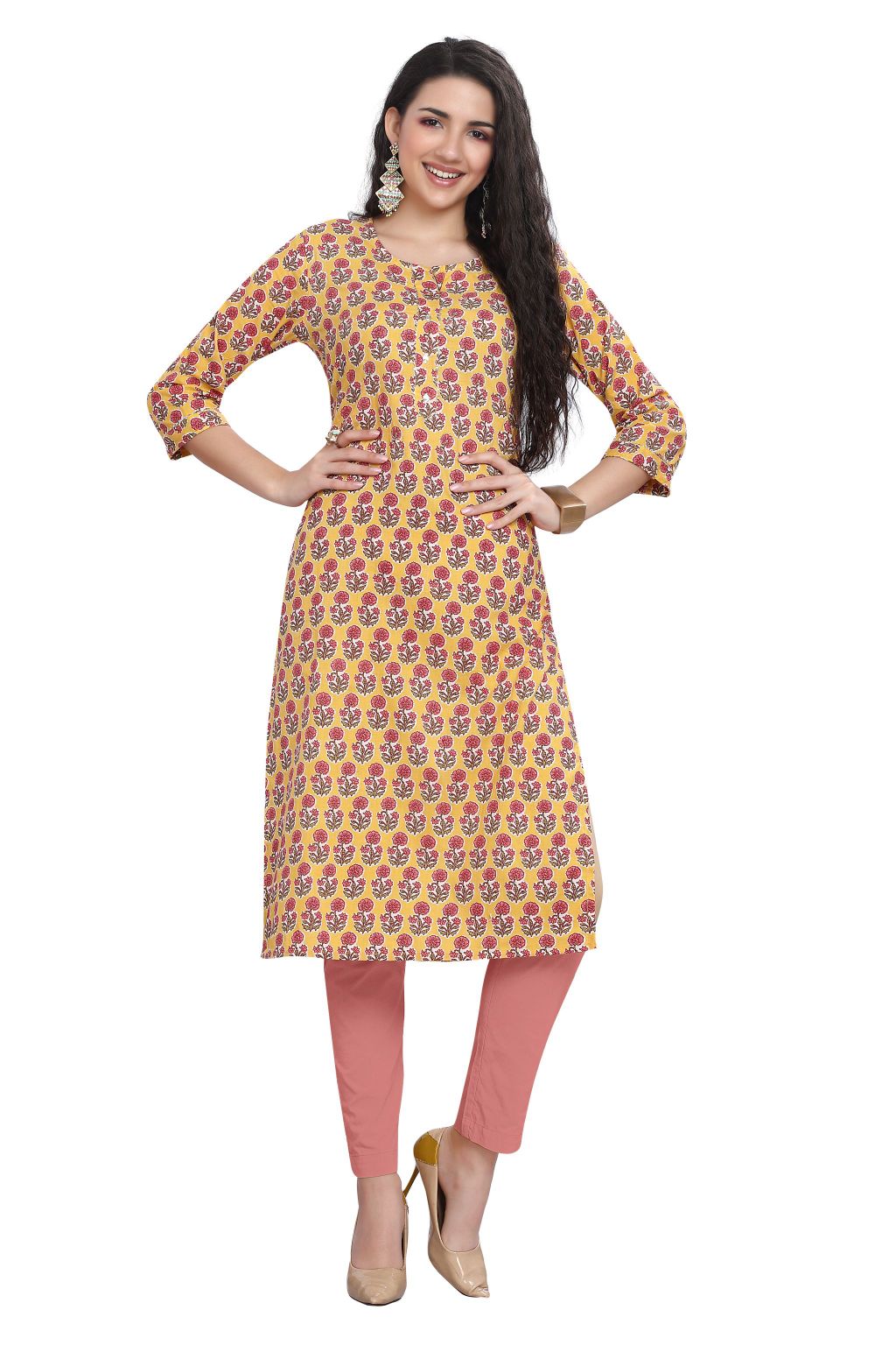 Cotton Kurti for women with Floral Print and zari work