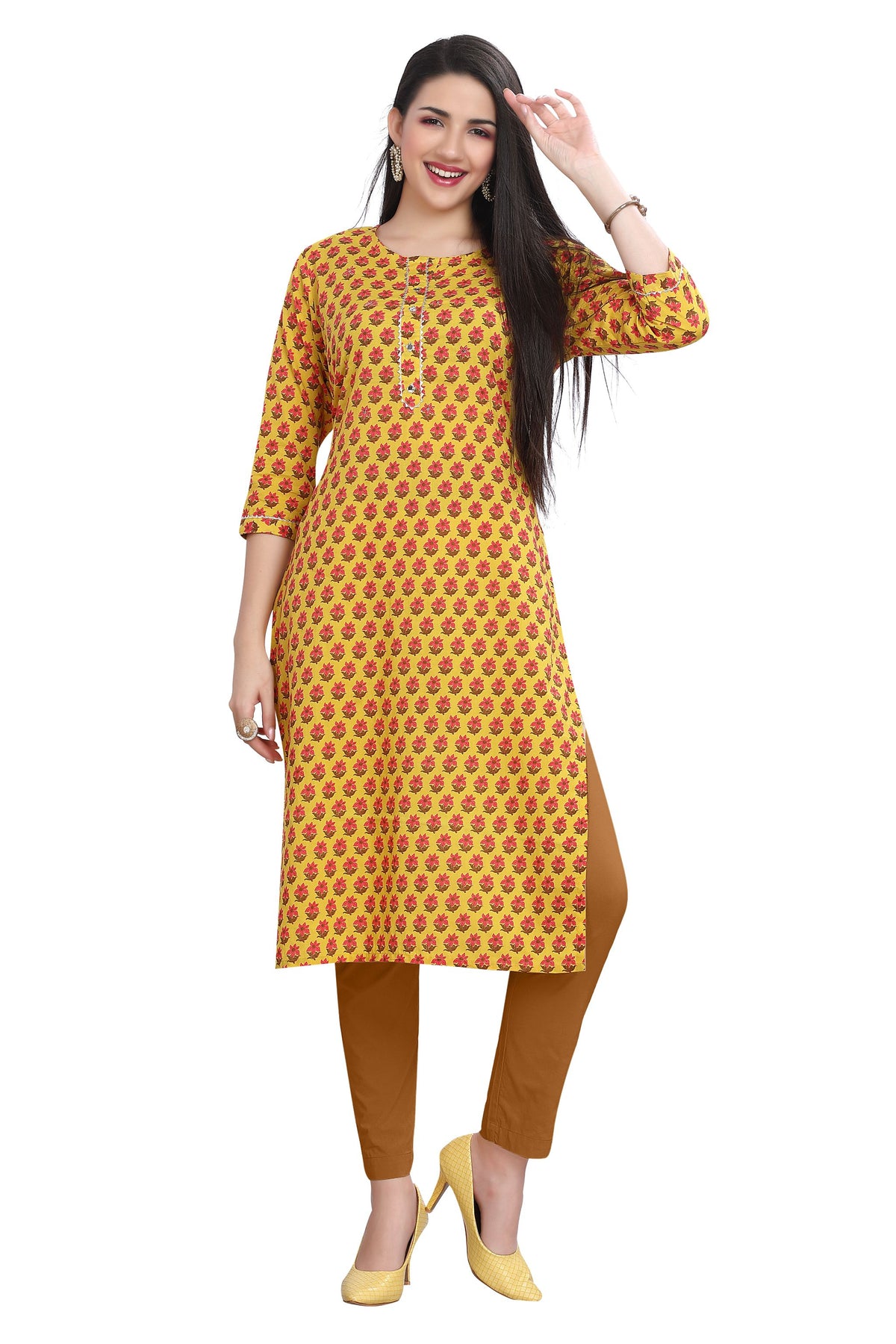 Cotton Kurti with Jaipuri Buti Print and Zari Work