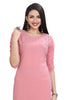 Crape Knee Length Straight Cut Kurti with Round neck and 3/4th Pleated Sleeves.