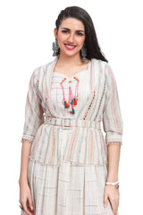 Cream Cotton Frock Style Full Length Kurti for women