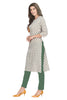 Cream Cotton Knee Length Straight Cut Kurti With Round Neck and 3/4th Sleeves for Women