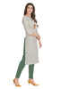 Cream Cotton Knee Length Straight Cut Kurti With Round Neck and 3/4th Sleeves for Women