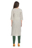 Cream Cotton Knee Length Straight Cut Kurti With Round Neck and 3/4th Sleeves for Women