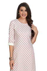 Cream Cotton Kurti with Lucknowi Chikankari and ButiPrint