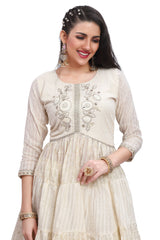 Cream Cotton Nyra Cut Kurta Set with Gharara Pant