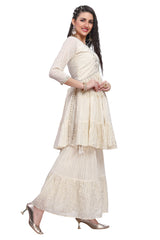 Cream Cotton Nyra Cut Kurta Set with Gharara Pant