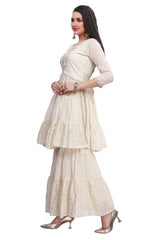 Cream Cotton Nyra Cut Kurta Set with Gharara Pant