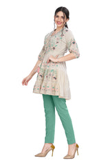 Cream Cotton Short Kurti with Designer Neck