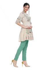 Cream Cotton Short Kurti with Designer Neck