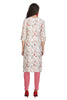 Cream Floral Printed Cotton Knee Length Straight Cut Kurti with Round Neck and Front Slit