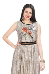 Cream Muslin Frock Style Full Length Kurti for Women with belt