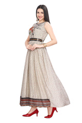 Cream Muslin Frock Style Full Length Kurti for Women with belt