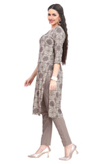 Cream Rayon Kurti with Mughlai Floral Print and Foil Highlights