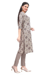 Cream Rayon Kurti with Mughlai Floral Print and Foil Highlights