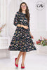 Dark Blue Rayon Frock Style Kurti for Women with Floral Print