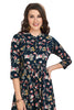 Dark Blue Rayon Frock Style Kurti for Women with Floral Print