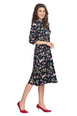 Dark Blue Rayon Frock Style Kurti for Women with Floral Print